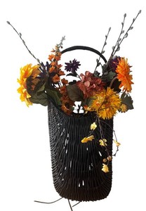 K - Large Black Woven Basket Faux Floral Arrangement