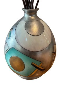LR - Art Deco Geometric Vase With Dried Stems