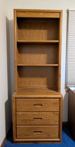 B1 - Vintage Oak Bookshelf - Dixie 3-Drawer Storage Cabinet