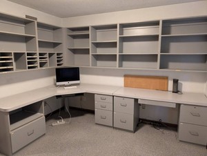 O - Office Desk & Wall Unit - Gray Built-In Workstation