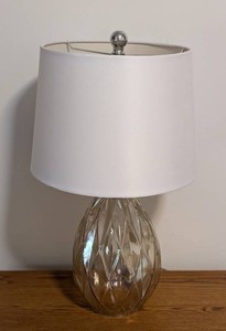 B1 - Glass Table Lamp - Faceted Diamond Base White Drum Shade