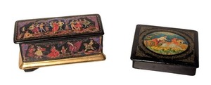 O - Vintage Russian Musical Trinket Box Pair - Ballet & Troika