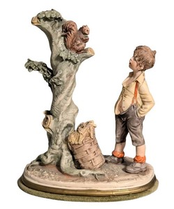 O - Vintage 1981 B. Merli Capodimonte Italian Porcelain Boy and Squirrel Figurine