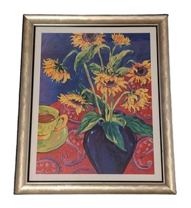 O - Framed Floral Print - Signed Sunflower Still Life