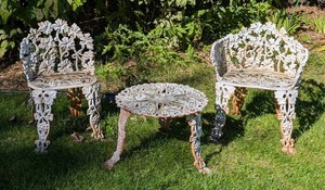 BY - Vintage Painted Iron Garden Patio Set - 2 Chairs & Table