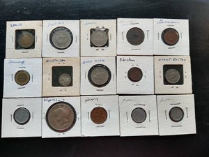 (15) Vintage Foreign Coins in Flips