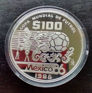 1985 Mexico Proof Silver FIFA World Cup Soccer 100 Peso Coin w COA
