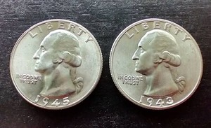 (2) Uncirculated Washington Silver Quarters - 1945 & 1943-S