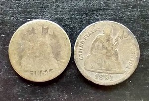 (2) Liberty Seated Dimes - 1854 & 1891