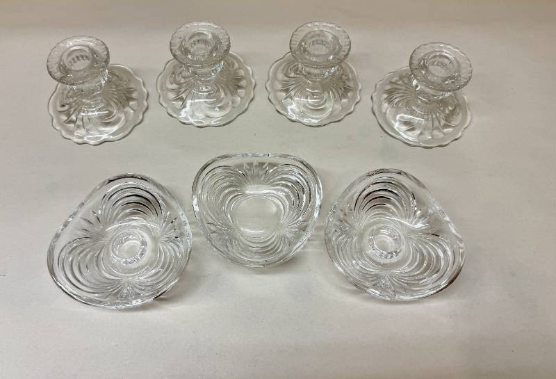 Vintage Clear Glass Candle Holders and Trinket Dish