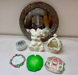 Assorted Decor Vintage Cat Bank, Gold-tone Mirror, Ceramic Baskets and more