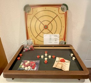 Vintage Table Top Milton Bradley Bumper Pool and Carrom Game Board