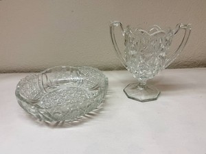 Vintage Clear Pressed Celery Vase and Sawtooth Rim Bowl