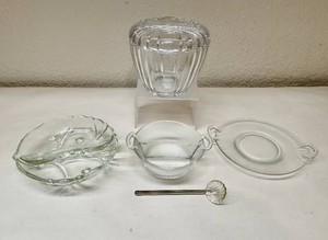 Cambridge Pristine Divided Mayonnaise Bowl, Heisey Glass Relish Dish & Art Deco Style Jar with Lid