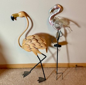Flamingo Garden Light and Metal Garden Sculpture
