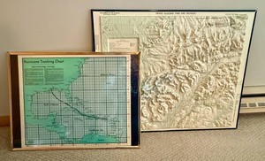 Framed Denali National Park Topographic Map and Hurricane Tracking Chart