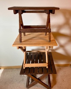 Two Solid Wood Folding Side Tables and Bench