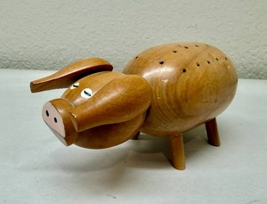 Vintage Wooden Pig ToothpickCocktail Stick Appetizer Holder