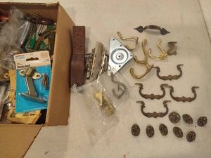 Assorted Vintage Drawer Handles, Brass Hooks & Misc Hardware