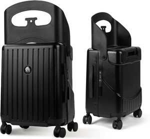 $250 RAINRO & CO 20 Ride-On Carry-On Luggage for Kids & Adults, Lightweight Durable Hardshell Suitcase with Built-In Kids Seat, Spinner Wheels & TSA Lock (Obsidian Black)