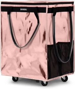 (Large,Rose Gold) Reusable Grocery Bag on Wheels, Foldable Rolling Tote Bag