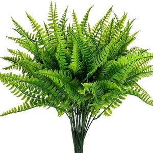 Artificial Boston Fern Plants Bushes Artificial Shrubs Greenery for House Plastic Outdoor UV Garden Resistant Office Garden Indoor Decor (Pack of 2)