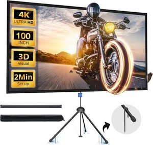 Projector Screen with Stand, Paris RH NE 100-inch Outdoor Indoor Projector Screen 169 4K HD PVC, 1.5 Gain Portable Wrinkle-Free Movie Screen for Home Backyard Theater with Carry Bag, Ground Nails