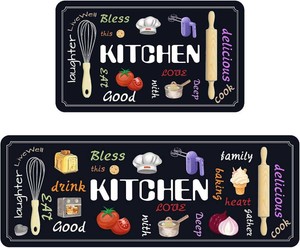 Anti Fatigue Kitchen Mats for Floor, Colorful Cushioned Kitchen Rugs, Non-Skid Washable Kitchen Mats, 2PCS Rubber Backing Comfort Standing Mats for Laundry, Sink, Office & Home, 17x3017x47