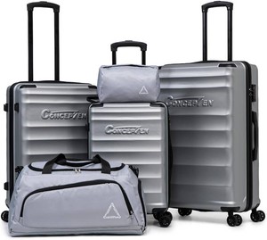 $130 5 Piece Luggage Sets with Spinner Wheels, ABS Hard Shell Suitcase, TSA Lock