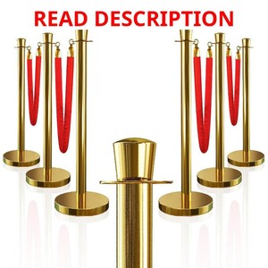 6PCS Top Crown Decoration Gold Stanchions Posts with 4PCS 5 ft Red Velvet Rope, Red Velvet Rope Stanchion Set Crowd Control Barriers, Stanchions and Velvet Ropes Red Carpet Poles for Party Supplies