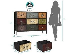 VASICAR Dresser for Bedroom with 9 Deep Fabric Drawers, Wide TV Stand Storage Cabinet, Colorful Chest of Drawers for Closet, Nursery, Entryway, Hallway