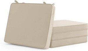 Outdoor Chair Cushions Set of 4 Waterproof & Fade Resistant Deep Seat Cushion for Patio Furniture - 24 x 24 x 3 Inch Chair Pads with Ties and Hidden Zipper - Patio Chair Cushion Replacement, Beige