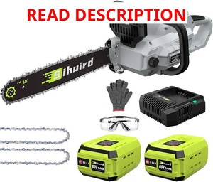 $260 Sihuird 60V 18-Inch Cordless ChainSaw, Brushless Motor Electric Chainsaw with 2 x 6.0Ah Battery and Charger, Tool-free Chain Tension & Auto Lubrication for Tree, Wood Cutting, Courtyard, Household