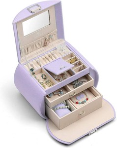 VLANDO 3-Layer Princess Jewelry Box With Mirror For Girls,Purple