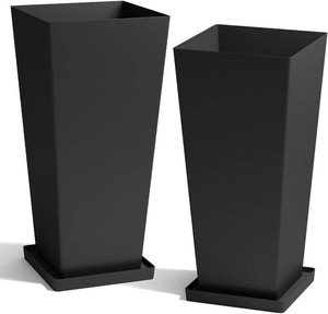 Worth 20 Tall Planters Set of 2, Black Large Plant Pots for Indoor Outdoor