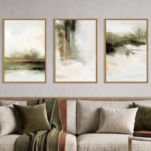 KAIRNE Green Brown Abstract Neutral Framed Canvas Wall Art Set-16x24x3