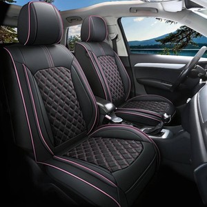 $150 Comfortable Leather Auto Car Seat Covers Front & Rear Seat Protector Fit Sedan SUV 5 Seats Full Set Universal Fit (Black Pink)