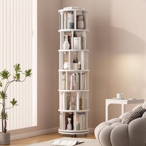 $240 Muwuele 6 Tier Solid Wood Rotating Bookshelf Tower on Wheels, White