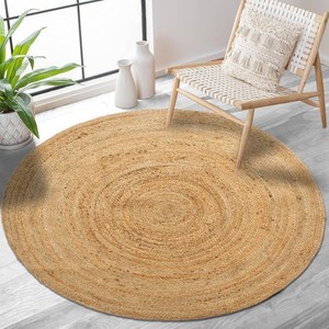 Hand Woven Jute Area Rug - Circle Boho Round Jute Rug 5 Foot