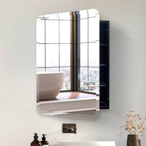 $200 HOUSE REFLECTION 24x30 Rectangle Recessed Bathroom Medicine Cabinet   Frameless Beveled Edge Mirror, Adjustable Shelves, Rust Resistant, Durable Wall-Mounted Metal Construction, Black