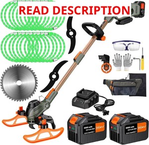 $130 13 Electric Weed Wacker, 4 in 1 Cordless String TrimmerLawn EdgerLawn MowerBrush Cutter with Steel Gears, 2 21V 6.0Ah Batteries & Charger, 5.2 LBS Lightweight Grass Trimmer for Yard Garden