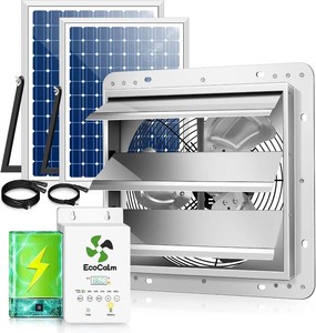 $255 Solar Exhaust Fan 12 for Greenhouse with Smart Thermostat, Battery