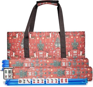 EMTK Mahjong Set with 166 Tiles, Complete Portable Kit Includes Purple Velvet Case, Dice, Wind Indicators, Racks & Pushers   for American Style Play, Family Game  Travel, Gift for Adults & Seniors