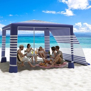 MoKo Beach Cabana, 8 8 Large Beach Canopy with Side Wall, UPF 50 Protection Easy Setup Beach Tent Sun Shelter, Adjustable Height Wind Resistant Cabana Beach Tent for Whole Family, Navy Stripes