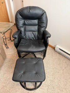 Black Leatherette Swivel Glider Rocker Chair with Matching Gliding Ottoman