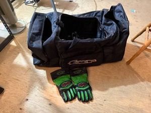 FXR Bag & Contents - Arctic Cat Gloves, Cold-Wave Leather Pants