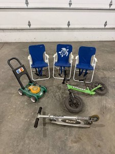 Childrens Chairs, Razor, Strider Bike & Toy Mower