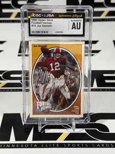 Joe Namath Autograph CGCJSA Authenticity Slab 1991 Upper Deck Football heroes #10 Card