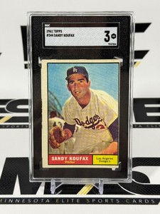 Sandy Koufax 1961 Topps #344 SGC Graded 3 VG Vintage Baseball Card Slab