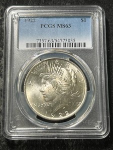1922 US PEACE SILVER DOLLAR PCGS MS63